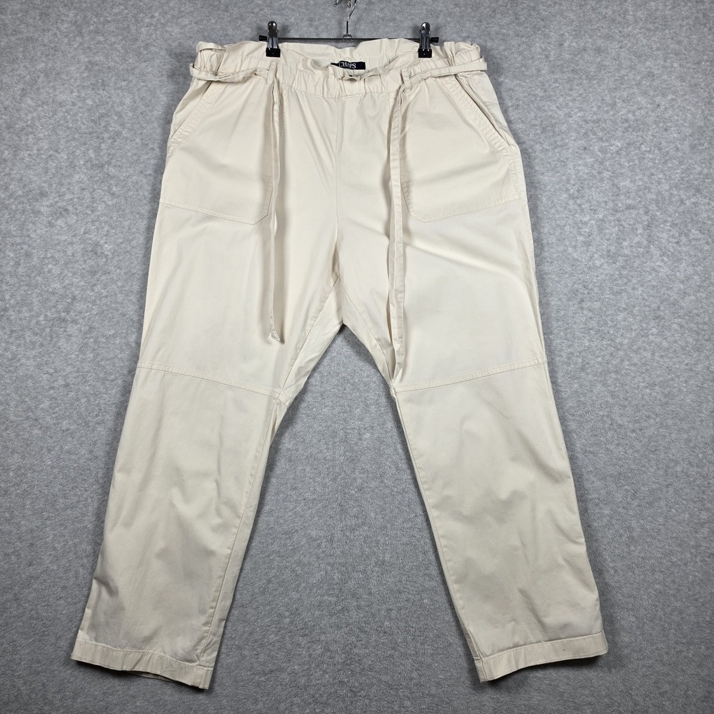 Chaps Pants Womens Size XL Cream Off White Utility Belted Straight Stretch Waist